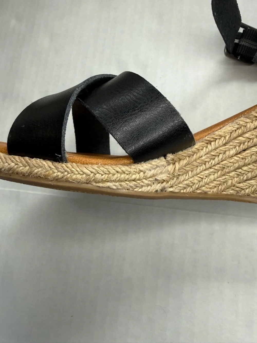 Ankle Strap Espadrille Wedge Sandals Black Tan Size 9 - Picture 12 of 14